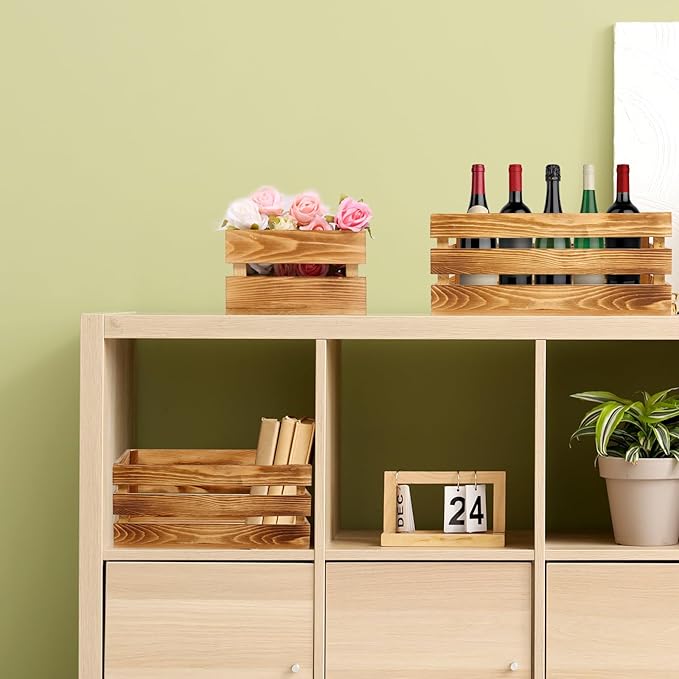BOBOKA Set of 6 Decorative Wood Crates Nesting Storage Container, 6 Size Farmhouse Decorative Wooden Storage Boxes, Rustic Wooden Crates for Storage, Display, Christmas Decorations