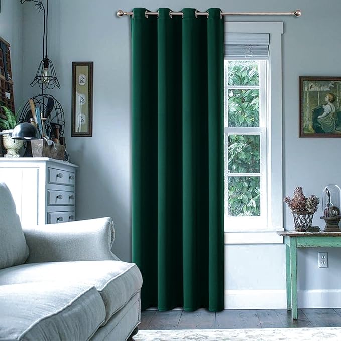 ChrisDowa Blackout Curtains 108 Inches Long for Living Room, Grommet Thermal Insulated Room Darkening Curtains for Bedroom (1 Panel Set, Forest Green, 52W x 108L)