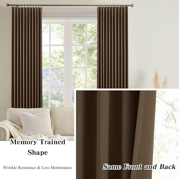 KEQIAOSUOCAI Black Pinch Pleated 60 Inch Wide Curtains 60 x 95, Thermal Insulated Noise Cancelling Living Room Office Drapes 95 Inches Long, Patio Sliding Glass Door Window Curtain 2 Panels