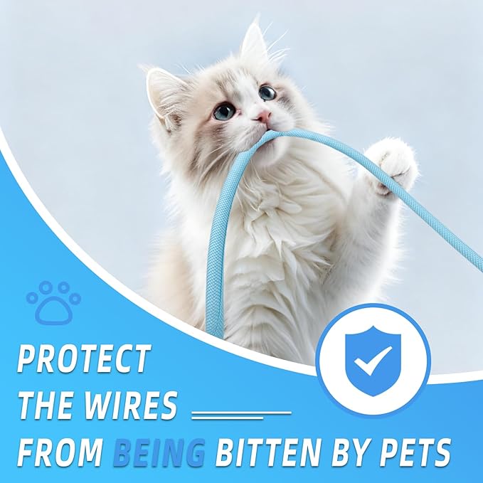 Automotive Wire Loom Tubing, Split Braided Cord Protectors from Pets No Chew, Flexible Cable Sleeve Cable Management for TV/Computer/Electric Wires (Sky Blue, 1/2"-25ft)