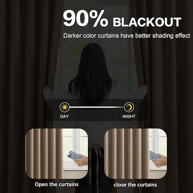 80 Inch Wide Black Pinch Pleated Curtains 80 x 84, Thermal Insulated Noise Cancelling Living Room Office Drapes 84 Inches Long, Patio Sliding Glass Door Window Curtain 2 Panels, Cappuccino
