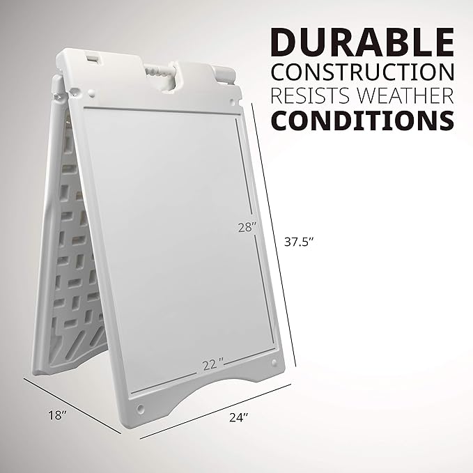 Jumbl A-Frame Signboard 22” x 28” Display Surface – Large Outdoor Sandwich Board w/Weather Resistant PVC Sign Protector & Sand Fill Holes – Dual Signage Stand for Storefront Sidewalk Curb (White)