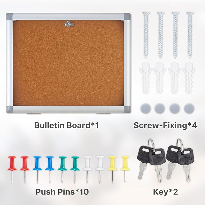 Enclosed Cork Bulletin Board Tamper-Proof Dispaly Case, Aluminium Frame, All-Weather Cork Noticeboard, Outdoor Enclosed Cork Board for School, Office, Restaurant, Hospital (20 X 16 Inches)