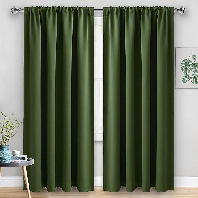 JIUZHEN Blackout Curtains for Bedroom - 70 x 84 Inch Extra Wide Privacy Assured Thermal Insulated Room Darkening Room Divider Curtain Cover for Living Room, Set of 2 Panels with Tiebacks, Olive Green
