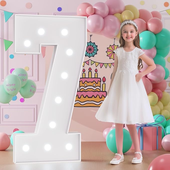 Light Up Numbers, Marquee Numbers 4 Feet Tall with Cool White Light, Large Number for Party Anniversay Event Graduation Decoration, Marquee Numbers 4ft Light Up Sign Number 7