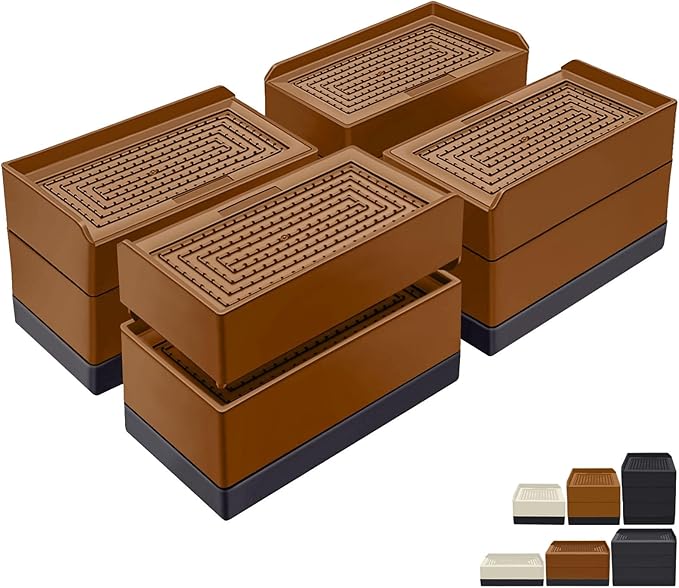 Furniture Risers 3 inch, Rectangle Adjustable Risers Blocks for Bed Sofa Table and Couch Lift to 1.5 or 3 inch，Heavy Duty Support Up to 1,300 Lbs (4 Pack-Brown)