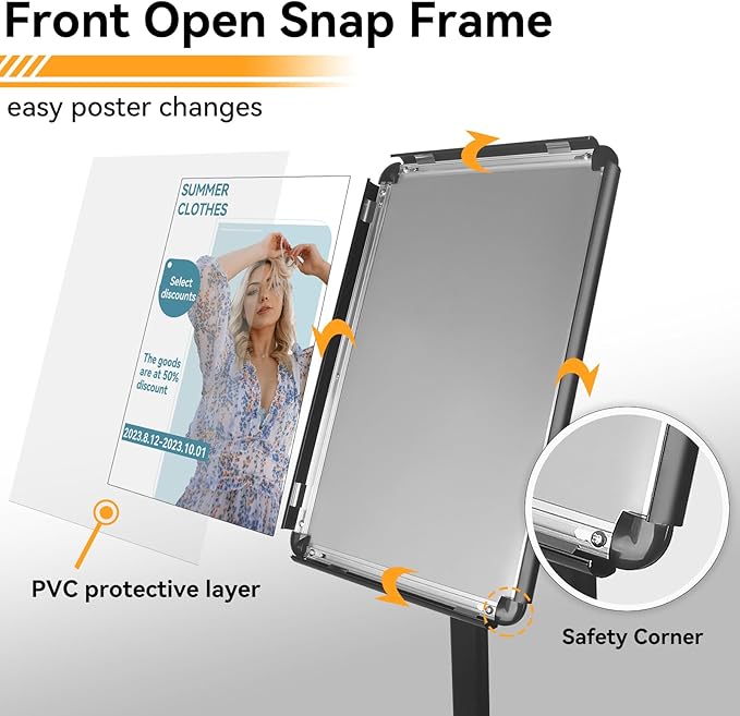 Heavy Duty Pedestal Sign holder floor stand Adjustable Sign Stand for Vertical and Horizontal view Poster Stand with Aluminum Frame for Display 8.5 x 11 inch