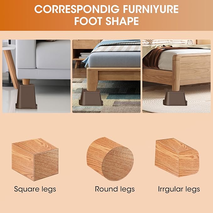 Bed Risers 2 inch, 3 inch, 4 inch, 6 inch or 8 inch Heavy Duty Furniture Risers, Up to 6000 Lbs L Shaped Design Bed Lifts Blocks for Couch Desk Sofa Table (Dark Brown 4 Pack, 3 Inch)