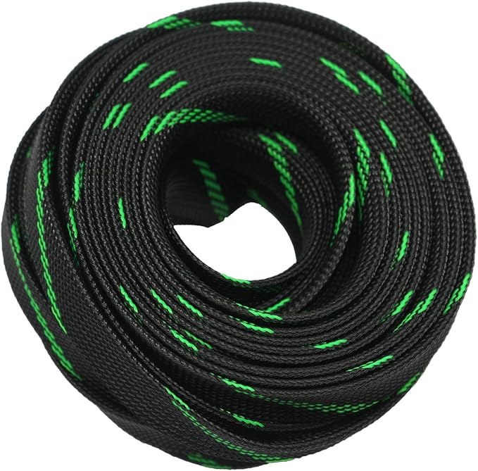 30ft PET Expandable Sleeving Wire Cable Sleeve (2/3", Green&Black)