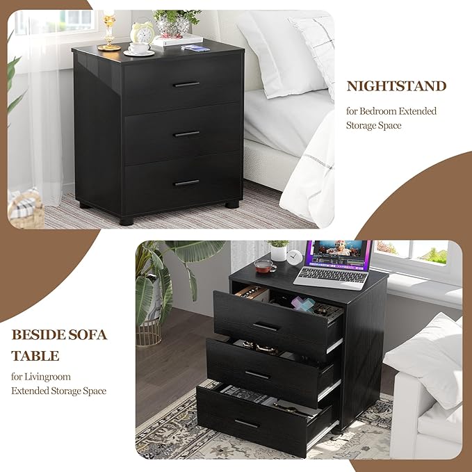 Aheaplus Closet Drawers Set of 2, Wood Closet Organizers and Storage with 3 Drawers, Closet Drawers Organizer System, Nightstands Bedside End Table with 3 Drawers Storage for Bedroom, Black