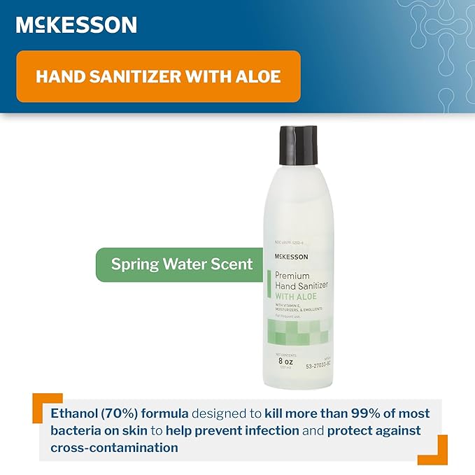 McKesson Hand Sanitizer with Aloe, 8 oz Pump Bottle [Pack of 1] – 70% Ethyl Alcohol, Spring Water Scent, No-Rinse Sanitizing Gel with Vitamin E and Moisturizers, Medical-Grade