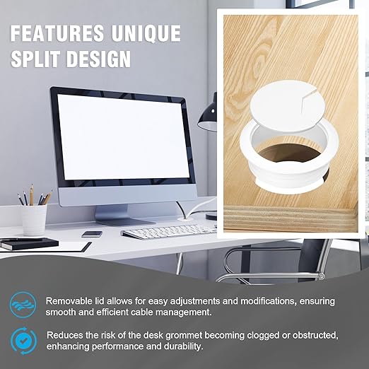 2" Spring Desk Grommet, JTemgle Plastic Cable Hole Cover Computer Table Cord Wire Organizer Caps Desktop Cord Management for Home Office TV Stands Tabletops - White, 2 Pcs