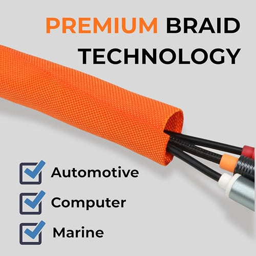 1 inch Split Braided Cable Management Sleeve for USB Cable Power Cord Audio Video Cable, Wire Loom Cord Protector from Cat Dog Chewing (Orange, 25FT)