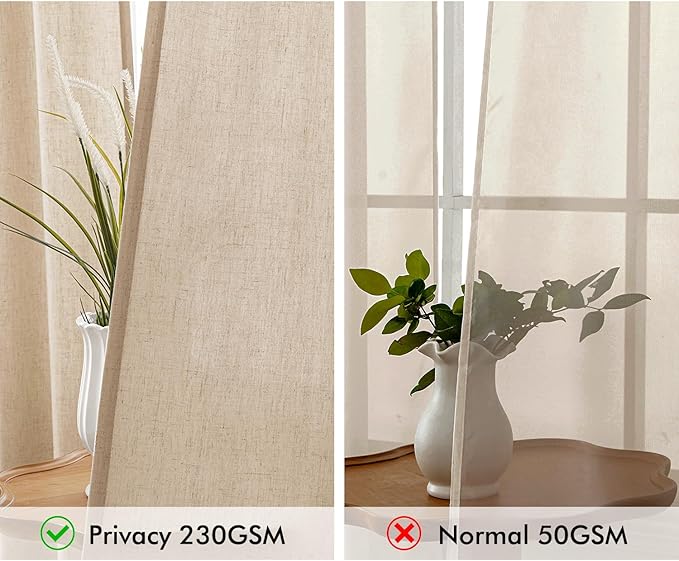 MIULEE Non-See-Through Privacy Linen Curtains 2 Panels, Light Filtering Window Curtains Farnhouse Textured Back Tab Semi Sheer Drapes for Bedroom Living Room, 52 x 90 Inches Long, Light Brown