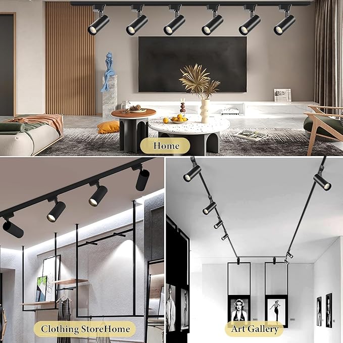Ultra-Bright Black H Type Track Lighting Kit 6000K Cool White, 12 Heads 20W 2400lm with 13.1FT Track Rails, Dimmable Plug in LED Track Lights Modern Indoor Spotlight Fixture