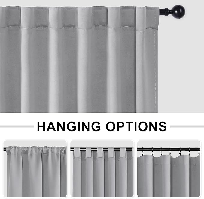 Hiasan Blackout Patio Sliding Door Curtain Extral Wide Thermal Insulated Blind Privacy Room Divider Curtain with Back Tab & Rod Pocket for Bedroom Partition Glass Door(100 x 84 Inches, Silver Grey)
