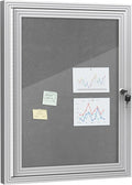 Mifuro 26"x20" Enclosed Bulletin Board, Outdoor Lockable Weather-Resistant Aluminum Cork Noticeboard for School & Office, Silver Frame w/Grey Flet