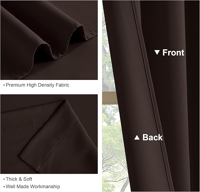 PONY DANCE Bedroom Curtains Drapes - Blackout Panels Home Fashion Solid Rod Pocket Curtain Blinds Home Decor Thermal Insulated Light Block, Wide 42 x Long 54 inches, Chocolate Brown, 1 Pair
