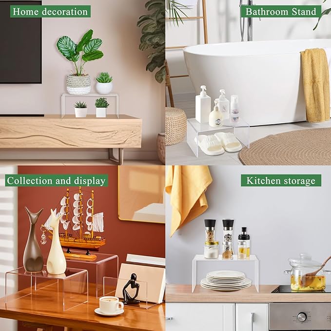 3 Pcs Extra Large 15, 14, 13 Inch Acrylic Display Risers Clear Acrylic Shelf Riser Display Stands 5 mm, 8 mm Thick Rectangular for Collectibles Figures