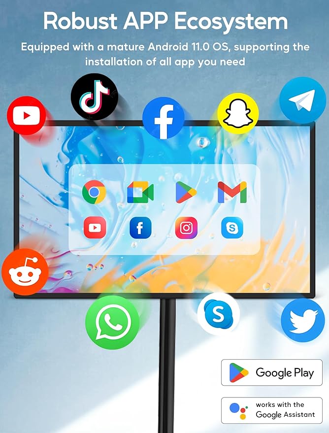 15.6" Digital Signage Capacitive Touchscreen Advertising Display with Adjustable Stand, 10000mAh Battery, Android 11 Commercial LCD Monitor with Auto Play, Wireless Screen Mirroring, 4+64GB