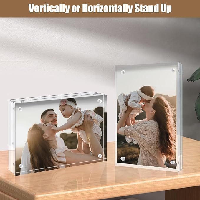 Egofine 6x8 Acrylic Frame 6 Pack, 20mm Thicker Frameless Clear Picture Frame, Double Sided Magnetic Picture Frame, Free Standing Desktop Display