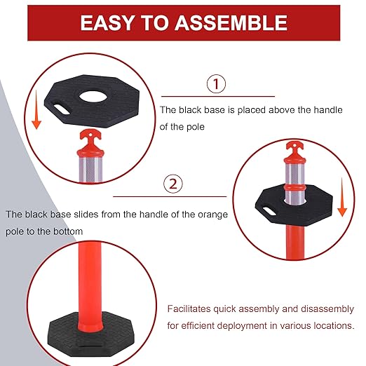 OrangeStar 3 Packs 45" Traffic Delineator Post with Base, Orange Delineator Post Cones w/Reflective Collar for Driving Practice, Construction Work, Parking Lot