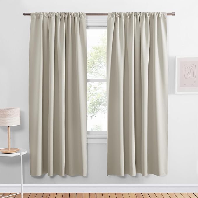 PONY DANCE Cream Window Curtain Panels 72 inch Length - Thermal Insulated Room Darkening Drapery Rod Pocket for Bedroom, Noise Reducing Drapes for Living Room, W 34 x L 72, 2 Panels Set