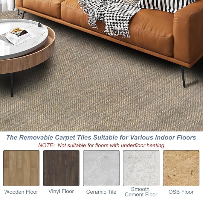 ALTRUISTIC Heavy Duty Commercial Carpet Tiles 24" x 24", 18 Pcs/72 sq ft (FlexLok tabs Included),Non-Slip Soft Square Carpet Floor Tile for Office Bedroom Living Room Kitchen Garage Gym (Khaki)