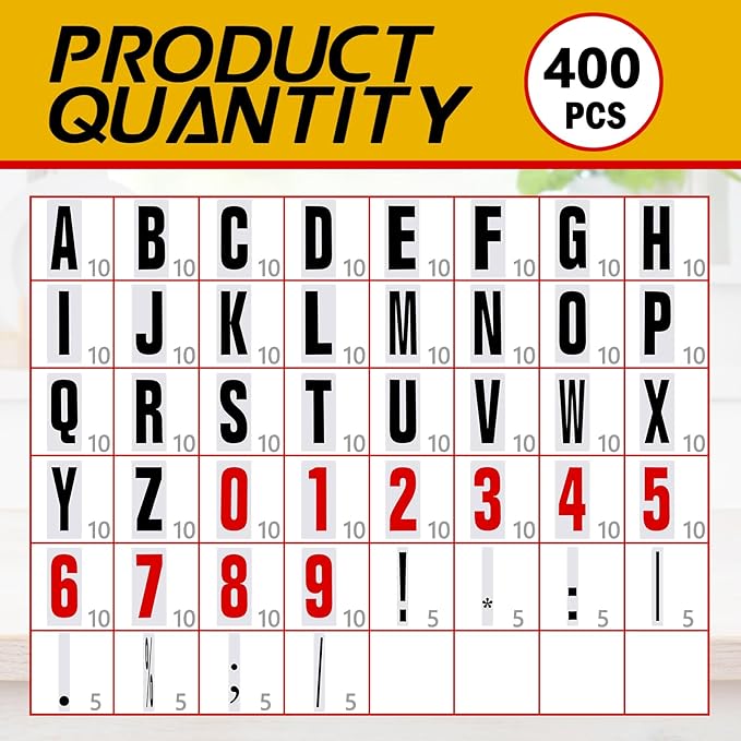 Jecery 400 Pcs Marquee Sign Letters Flexible Plastic Letters on Flexible Panel for Outdoor Black Board Portable Sign Numbers Punctuation for Letter(10 Inch)