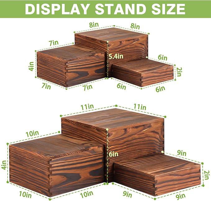 6 Pack Wood Cake Cupcake Stand Buffet Risers, Wooden Display Stand Wood Display Riser, Square Food Display Risers for Party Wedding Birthday Home (6" 7" 8" 9" 10" 11")