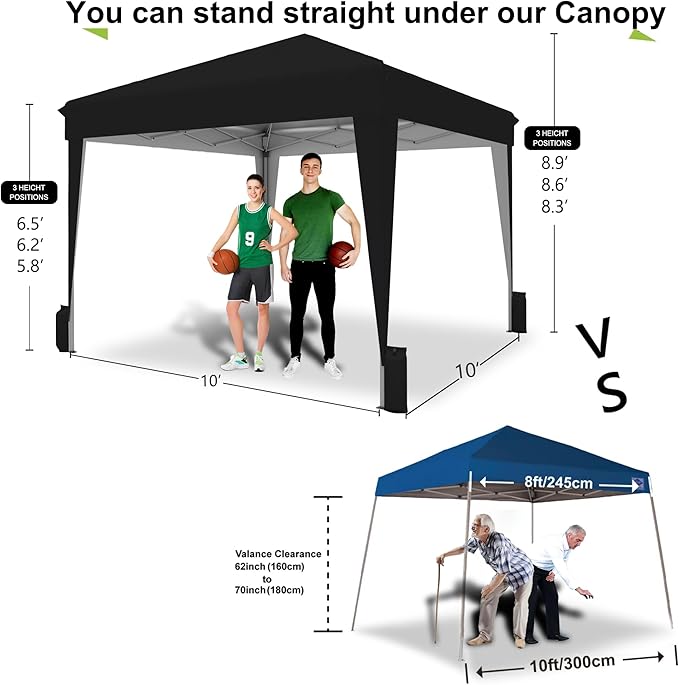 SANWAY 10x10 Pop up Canopy Tent, One-Button, Outdoor Instant Canopy Protable for Events, Camping, Parties, Vendor, Beach Tent - Black