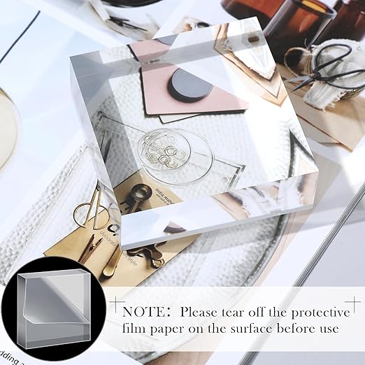 Vicenpal 8 Pcs Acrylic Square Display Block Clear Polished Cube Jewelry Stand Solid Acrylic Pedestal Stand Crystal Ring Showcase Holder Display Base for Riser(3 x 3 x 1 Inch, 2 x 2 x 1 Inch)