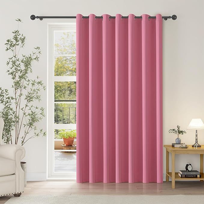 ChrisDowa Room Divider Curtain 90 Inches Long, Wide Blackout Sliding Door Curtain for Bedroom, Room Darkening Privacy Window Curtain for Patio Door (1 Panel Set, Pink, 100 x 90 Inch)