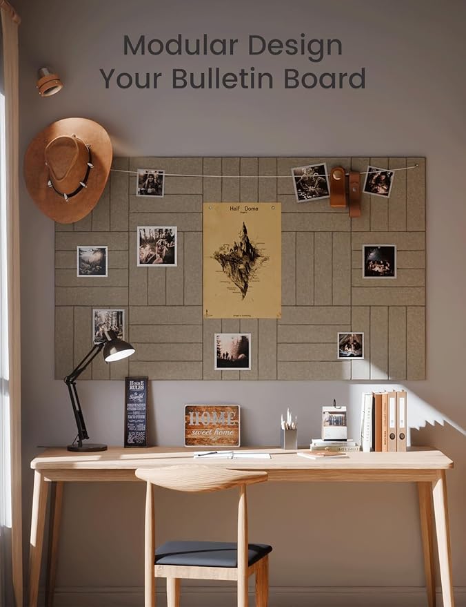 Large Felt Bulletin Board 48" x 36" Cork Board Alternative-12 Pack with 70 Safe Removable Adhesive Tabs, Cork Boards for Walls for Home Office Classroom Pin Board-Earth Brown