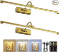 2 Pack 24" Brass Gallery Picture Lights - 8000mAh Rechargeable Battery Powered Wireless Lighting for Large Gallery, Museum & Living Room