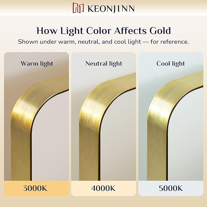 Keonjinn Gold Bathroom Mirrors for Over Sink, 28” x 36” Rounded Rectangle Brushed Gold Vanity Mirror, Anti-Rust Brass Mirror with HD Tempered Glass, Decorative Farmhouse Mirrors, Horizontal/Vertical