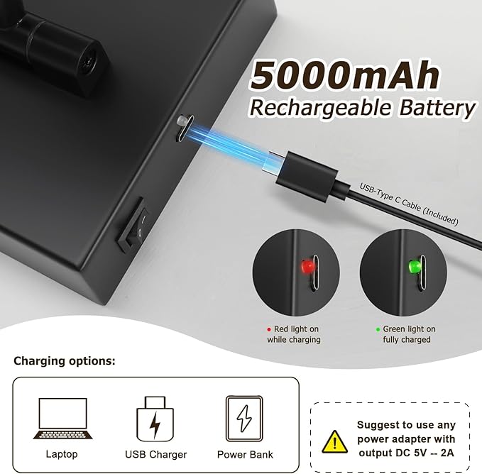 Joosenhouse Battery Operated Picture Light (2-Pack), 5000mAh Rechargeable Wall Light, Wireless Art Display Light with Remote Timer and Dimmer, 12.6-Inch Black Painting Light