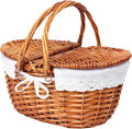 Wicker Picnic Basket with Lid, Wicker Picnic Hamper with Removable Lining and Foldable Handles, Woven Picnic and Outdoor Basket for Camping, Picnics, and Outdoor Adventures