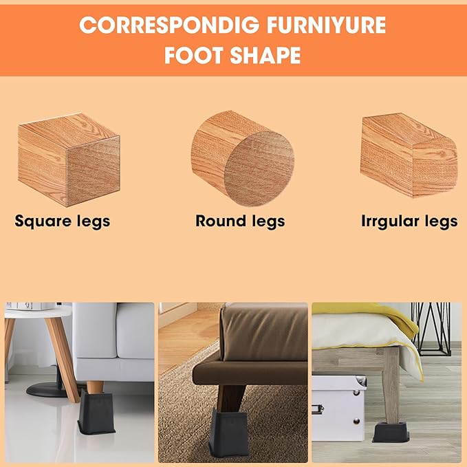 Bed Risers 2 inch, 3 inch, 4 inch, 6 inch or 8 inch Heavy Duty Furniture Risers, Up to 6000 Lbs L Shaped Design Bed Lifts Blocks for Couch Desk Sofa Table (Black, 6 Inch 4 Pack)