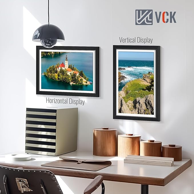 VCK 12x18 Frame 2 pk, Solid Wood Poster Frame & HD Glass | Display Picture 11x17 with Mat or 12x18 without Mat | Black