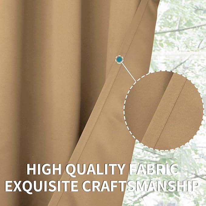 BGment Blackout Curtains - Grommet Thermal Insulated Room Darkening Bedroom and Living Room Curtains, Set of 2 Curtain Panels (38 x 54 Inch, Khaki)
