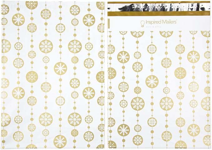 Inspired Mailers - Christmas Poly Mailers 10x13 Holiday Variety Pack of 30-10 each: Trees & Snowflakes, Rose Gold Trees, Gold Snowflake Baubles (10x13, 30 Pack)