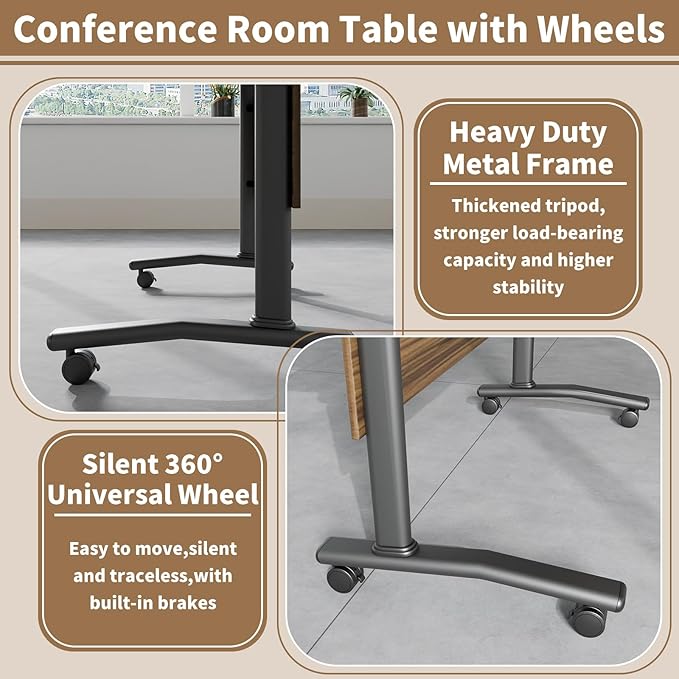 Conference Table, Modern Folding Meeting Tables with Flip Top, Mobile Podcast Table with Four Locking Wheels, Large Training Table for Meeting Room, Office, Classroom (2, A, 55.1in)