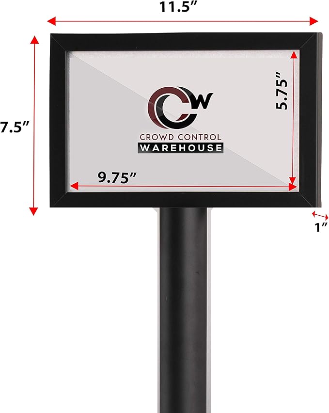 Crowd Control Warehouse Pedestal Standing Floor Sign Frame with Sloped Base, 7x11 Inch Horizontal, Satin Brass