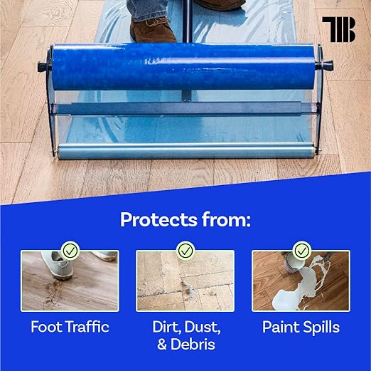 Floor Protection Film, 24" x 500', Made in USA, Blue Self Adhesive Floor Protector Tape for Moving, Painting and Construction, Temporary Covering to Shield Hardwood, Tile, Hard Surfaces (Not Carpet)
