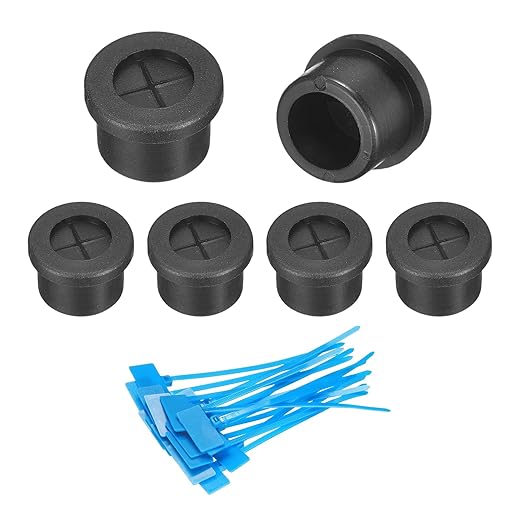 uxcell 6Pcs Cable Cord Grommet, 9/16"(14mm) Rubber Desk Grommets Wire Pass Through Hole Cover with Marked Cable Ties for Home Office Cable Wire Protection, Black