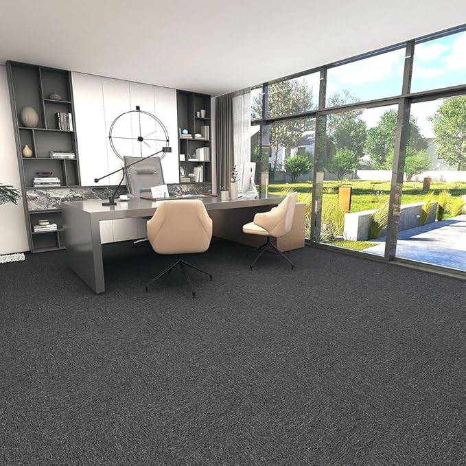 Carpet Tile 24” X 24” Self Adhesive Carpet Floor Tiles Anti-Slip Reusable Carpet Squares Peel and Stick Carpet Floor Tile Easy Install DIY for Bedroom Living Room (11, Dark Grey)