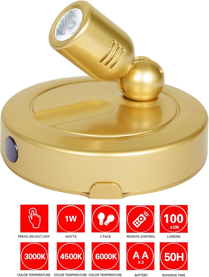 Picture Light Battery Operated, 3 Color Temperatures Picture Light with Remote, Indoor LED Spot Lights for Plants for Wall Frame Dartboard Art Painting Display Accent-Gold