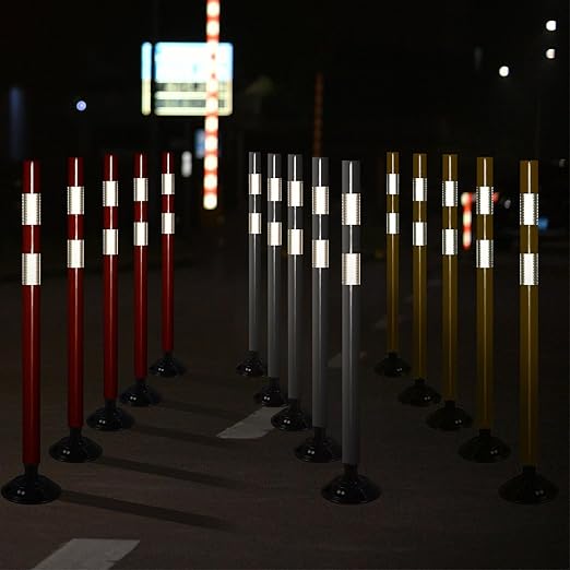 8 Pack Traffic Delineator Post Cones, High Visibility 3M Reflective Tapes, Flexible Spring Post with Detachable Base, for Highway Road Safety, Garage, Parking Lot (White, 48")
