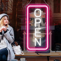 inShareplus 22.8"x 11.8" Open Signs for Business, Super Bright Sign Open, Neon Open Sign with ON/OFF Switch adapter, Electric Light up Sign for Stores, Restaurants Window (Pink&White Vertical)